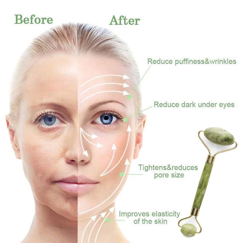 Роликовый массажер для лица с двойными головками Нефритовый камень подтяжка