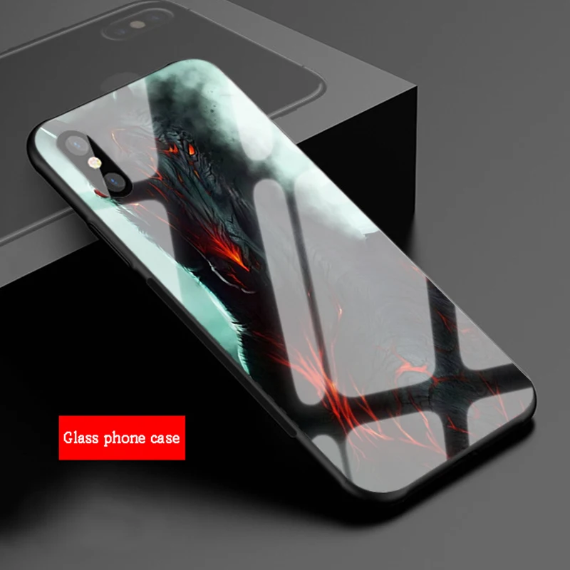 Чехол для телефона из закаленного стекла Fierce Wolf and Flame horse iPhone 11 8 7 6 6S 6Plus X XS MAX 5 5S SE XR