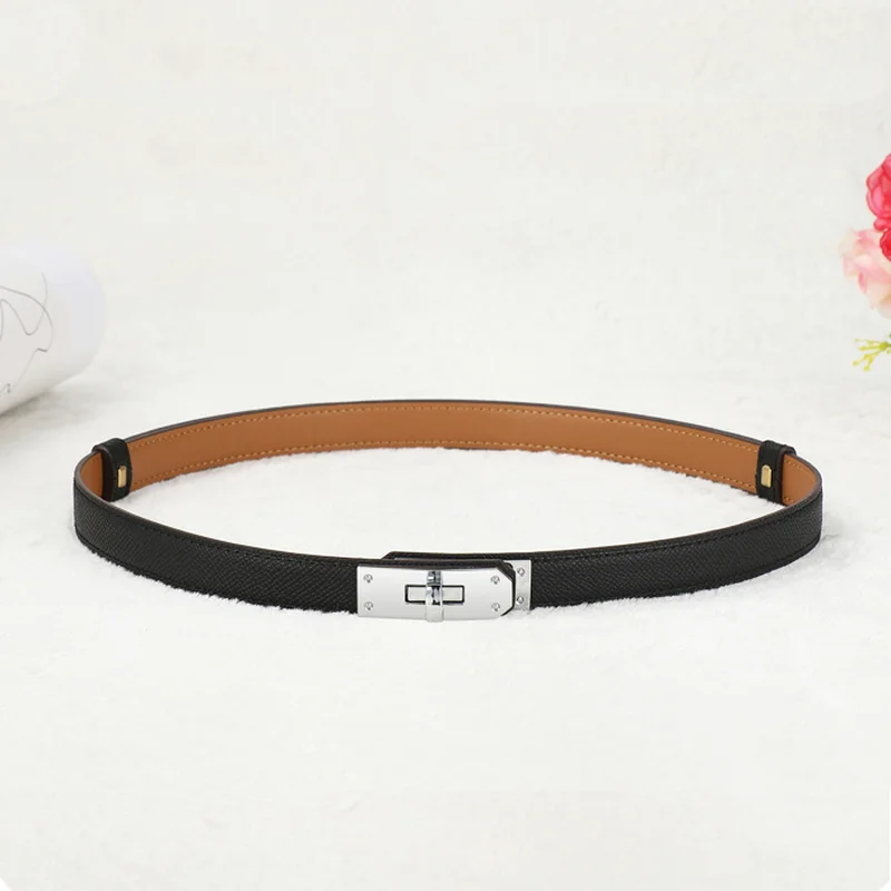 new designer women real leather 1.8cm width belts golden silver lock buckle dress jeans sweater waistband belt A0