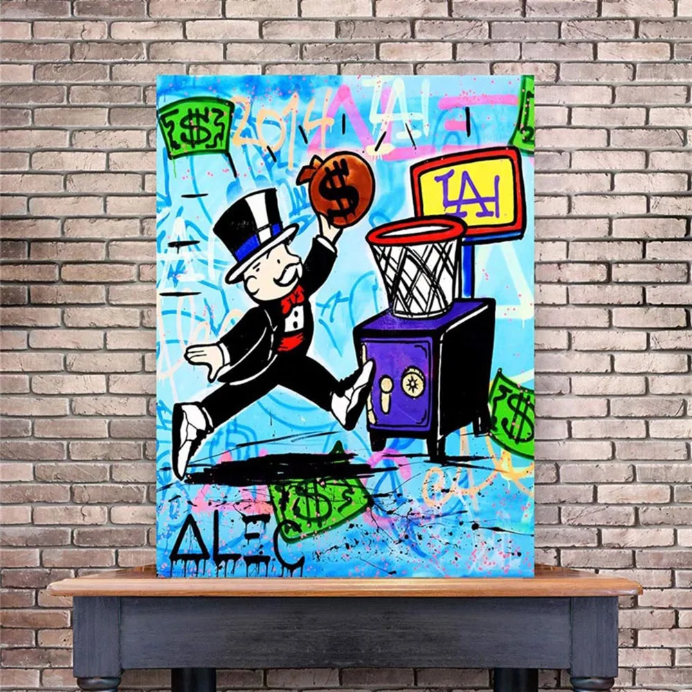 

Graffiti Modern Cartoon Canvas Alec Monopoly HD Print Wall Art Cash Picture Money Painting Home Decor Poster