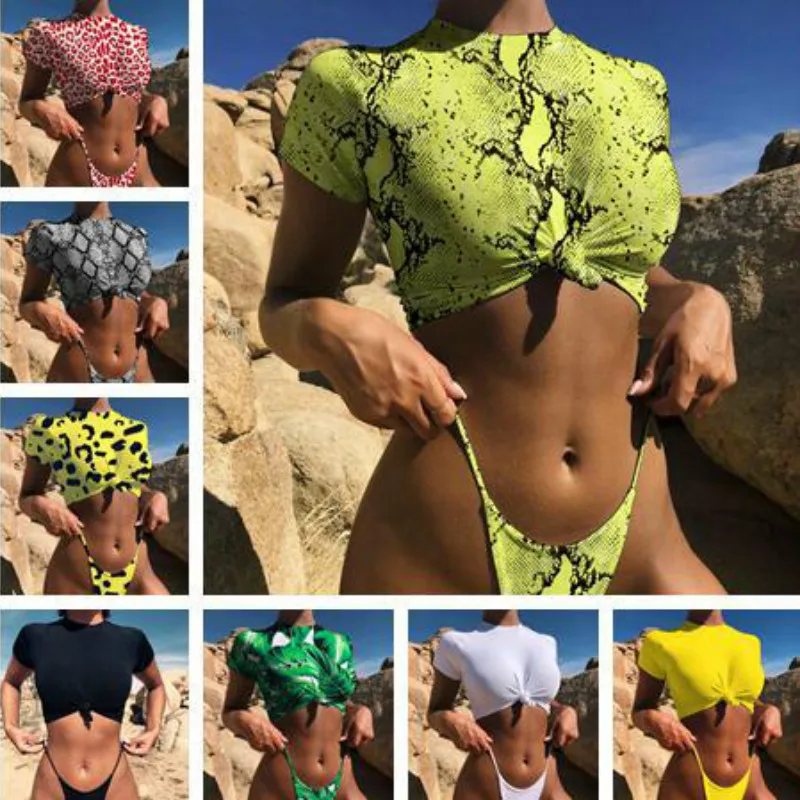 Укороченный Топ Бикини 2019 леопардовый купальник для женщин купальный желтый с