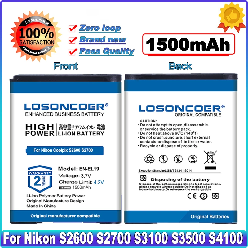 ENEL19 EN EL19 Камера Батарея 1500mAh для Nikon Coolpix S2600 S2700 S3100 S3500 S4100 S4150 S4400 S5200 S6400 S6900