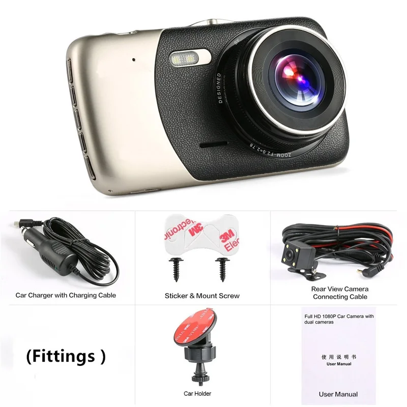 Original 4.0 Inch IPS Screen Car DVR Recorder Camera Dual lens Dash Full HD 1080P Video 170 Degree Dush | Автомобили и мотоциклы