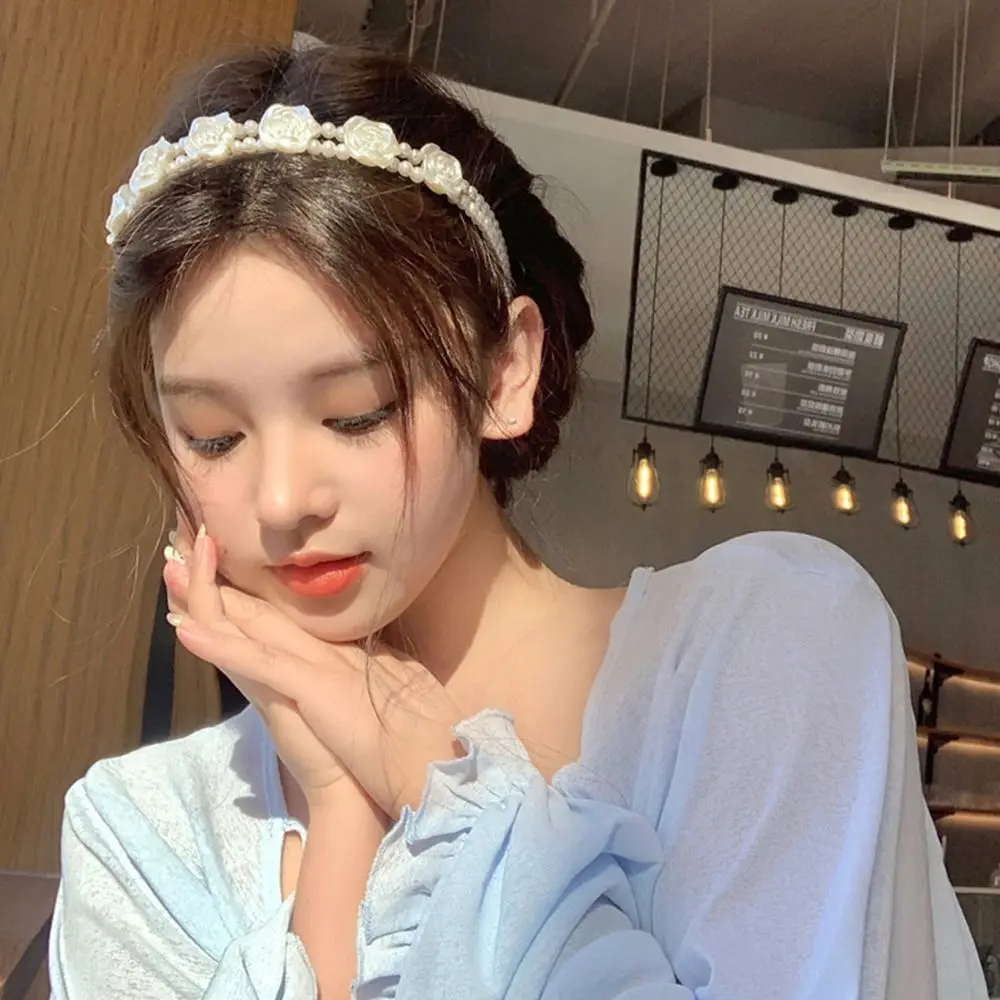 

Vintage Rose Pearl Headband Exquisite Elegant Double Layer Pearl Hair Hoop Sweet Temperament Hair Accessories