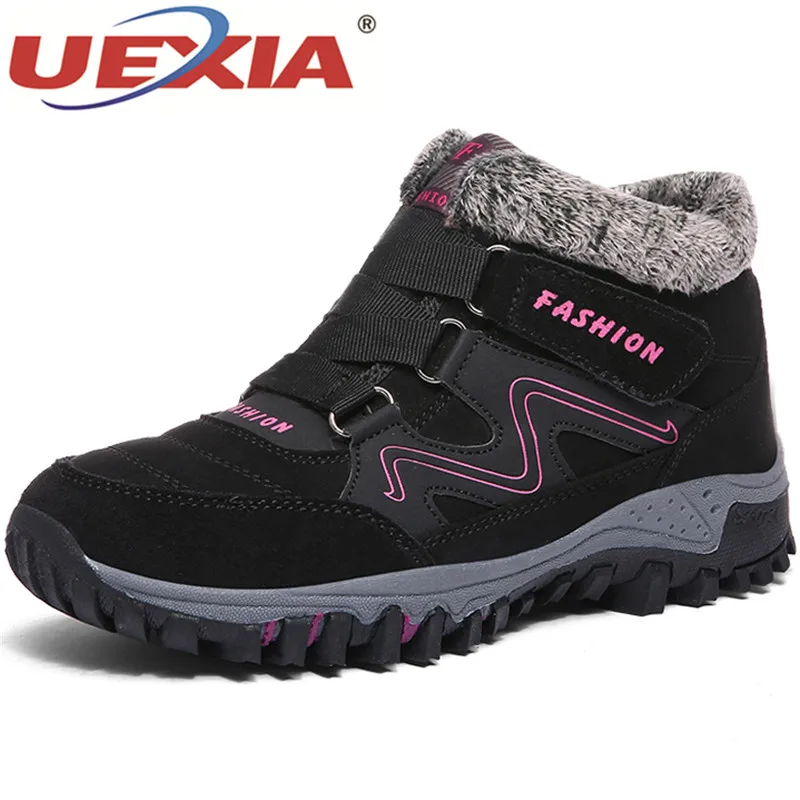 Новинка женские зимние ботинки UEXIA с мехом ботильоны теплые плюшевые на