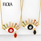 FLOLA многоцветный Турецкий Дурной глаз ожерелья для женщин Фатима ручной кулон ожерелья Кристалл CZ цирконий Радуга ювелирные изделия nkeq64