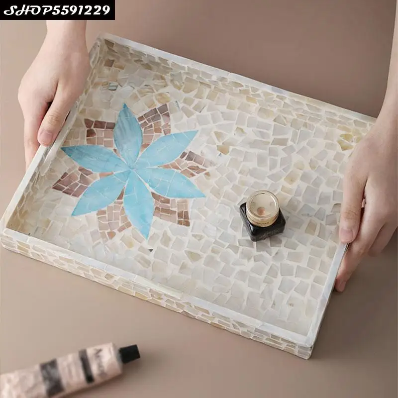 

Luxury Art Wooden Color Shell Tray Simple Household Rectangular Teacup Food Jewelry Storage Tray Kitchen Storage Home Decoration