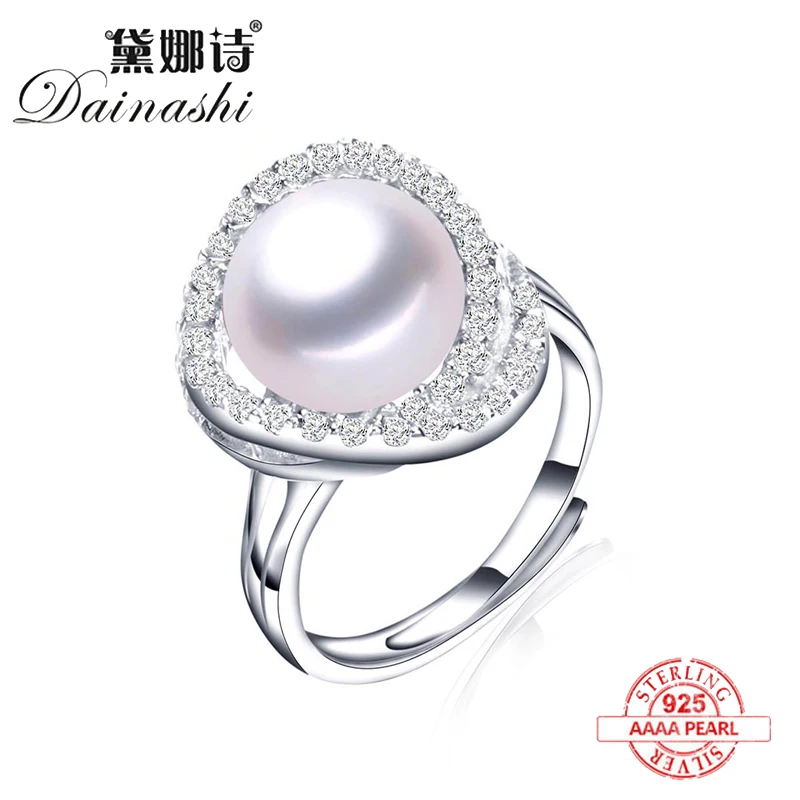 2020 new fashion black 100% pearl ring high quality freshwater pearl jewelry for women mother's day gift 925 silver zircon ring