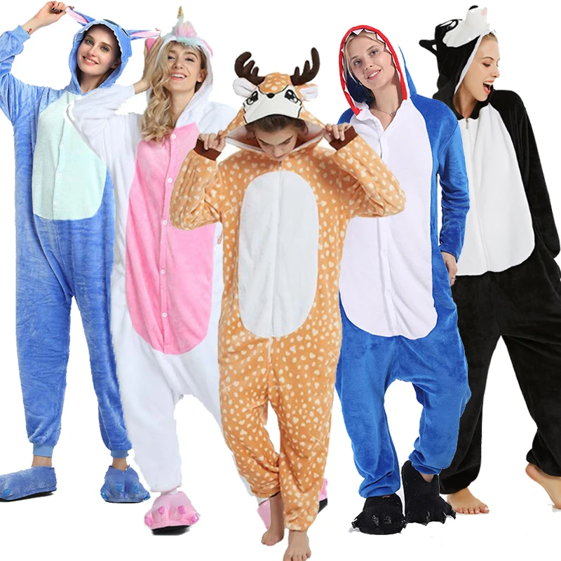 Пижама Кигуруми для женщин зимняя Фланелевая взрослых с розовым