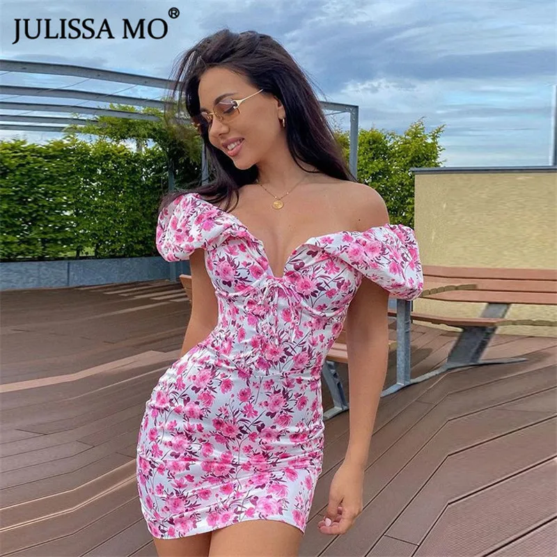 Женское облегающее мини-платье JULISSA MO с открытыми плечами рукавами-фонариками и