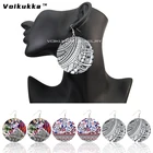 Voikukka ювелирные изделия с обеих сторон печать деревянные Круглые Капли модные серьги для женщин Подарки богемный тканевый узор аксессуары