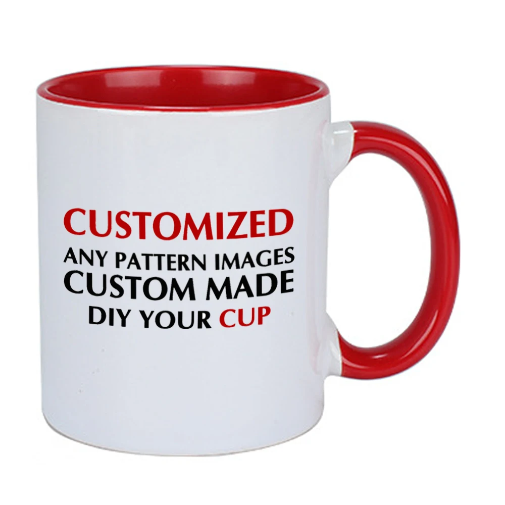 LIQU Personalized DIY photo coffee mug Multi color handle Milk Tea Cups with Custom Picture LOGO Text printing - Цвет: red