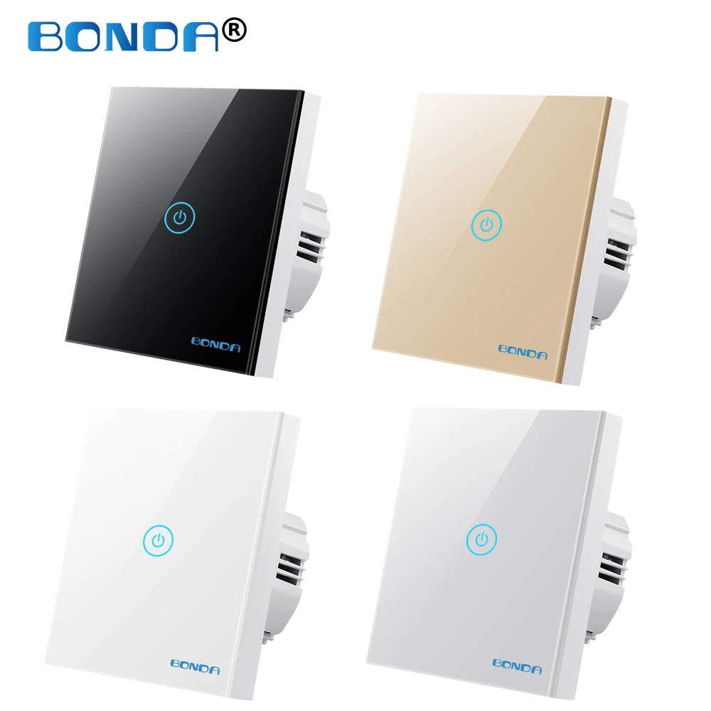 

BONDA Sensor Switch Wall Touch Switches 220V Light Smart Home Crystal Glass Panel Waterproof Easy To Clean 4 Color Available