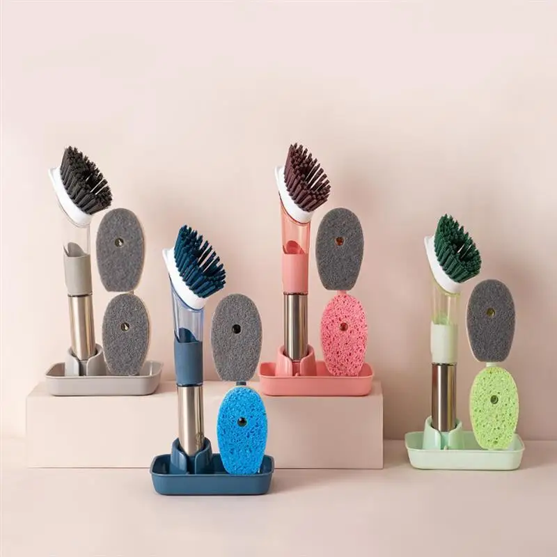 

4 in 1 Soap Dispensing Dish Brush with 4 Replacement Brush Heads Kitchen Dish Scrub Brush with Base Kitchen Cleaning Brush