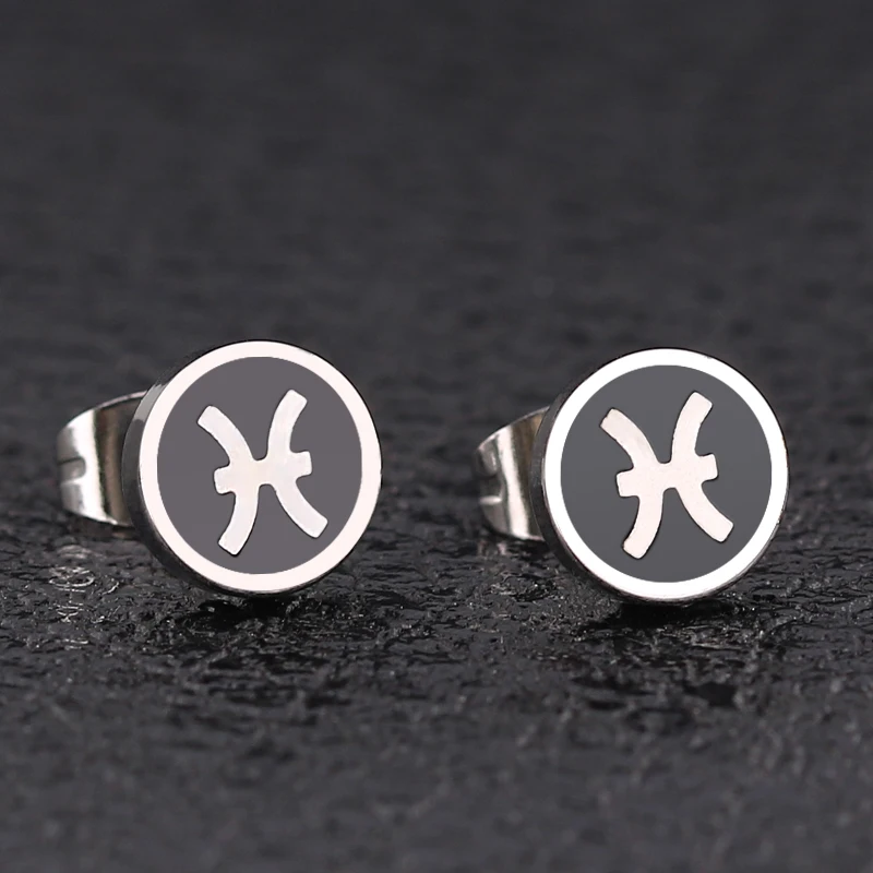 12 Zodiac Sky planet Symbols Stud Earrings Retro Men's Fake Fashion Jewelry Sets of Woman Grunge Accesories | Украшения и