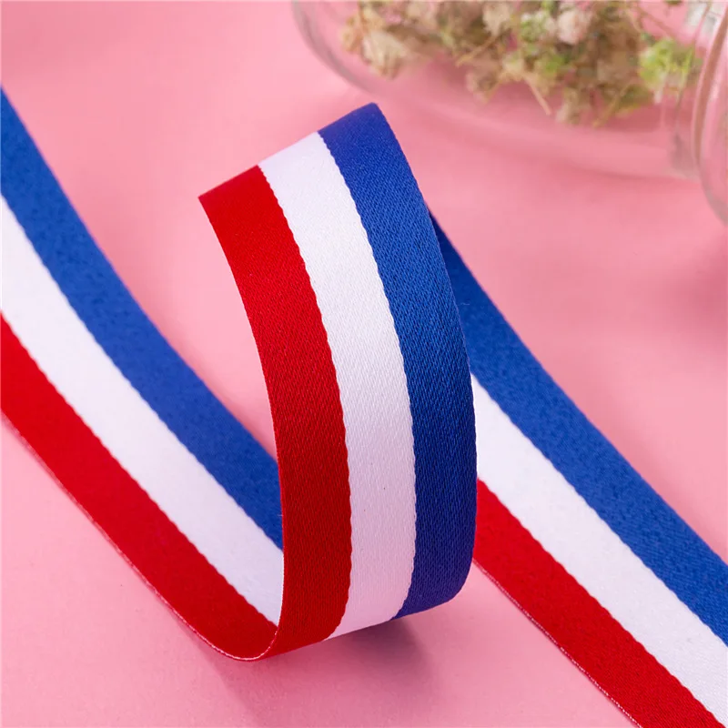 

10M 25mm Red White Blue Fance Strap Ribbon Stain Ribbon DIY Sewing Cloth Backpack Straps Hand band Ribbon Bias Tape Accessories