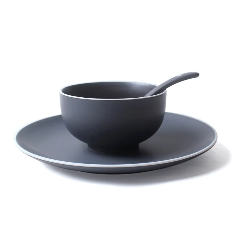 Nordic Simple Dinner Plates Dark Grey Elegant Ceramic Plate Matte Color Household Tableware White Edge Dishes