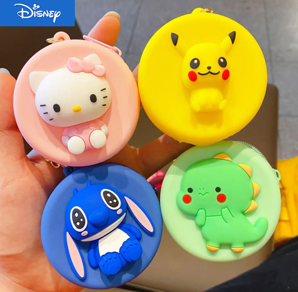 

Disney Cartoon Cute Coin Key Case Pendant Data Cable Storage Bag Key Chain New Stitch Minnie Mickey Mouse Coin Purse Keyring