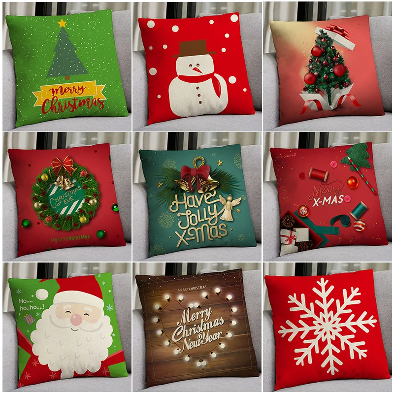 

New Cartoon Printed Christmas Pillow Cover Custom Office Linen Sofa Cushion Cushion