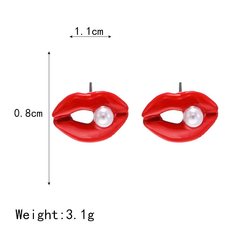 

2020 New Korean Style Simulated Pearl Sexy Red Lips Drop Earrings Metal Statement Dangle Earrings for Women Jewelry Wholesale