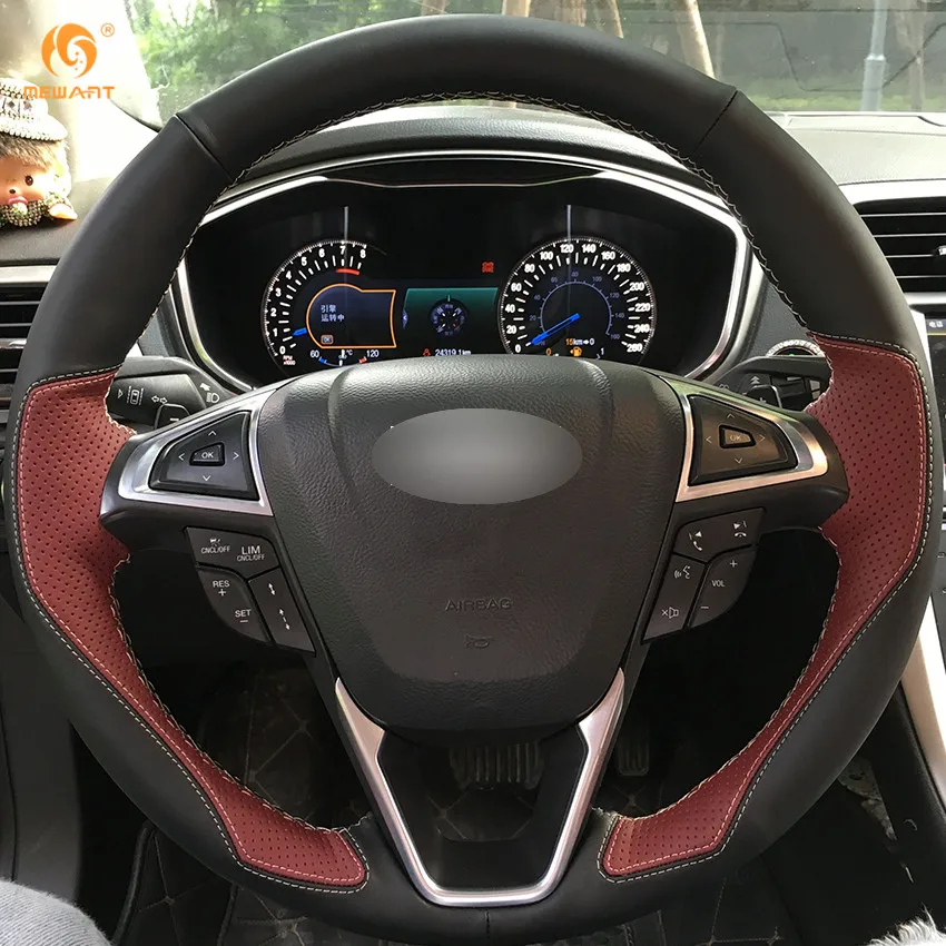 Черный кожаный чехол рулевого колеса автомобиля MEWANT для Ford Mondeo Fusion 2013 2019 EDGE 2015