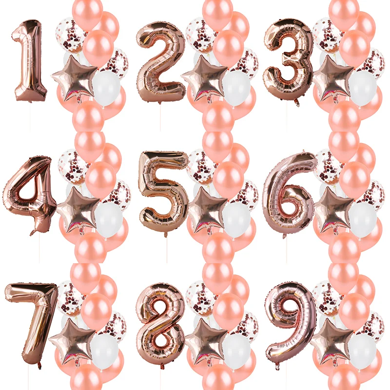 12 шт./компл. розового и голубого цвета из золота номер фольга Латекс шары Детские