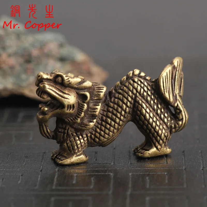 Винтажные медные китайские Зодиак Дракон Статуя маленькие украшения латунные