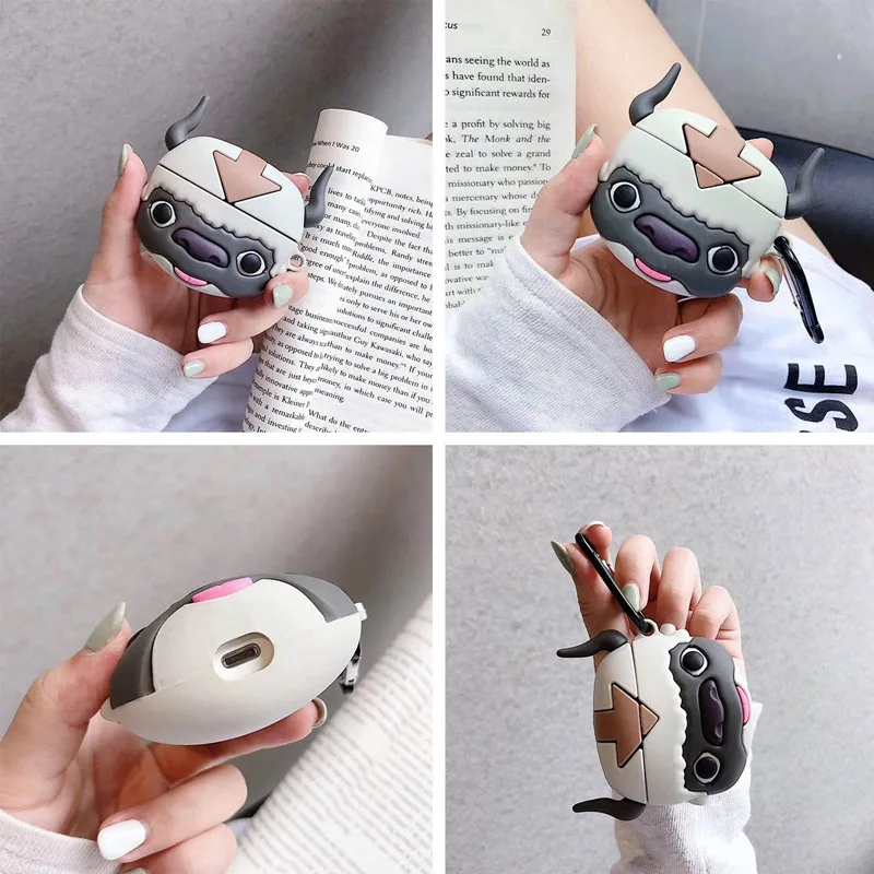 

Cute Black and White Cow Silicone Antishock Earphone Protect Cover For AirPods 1/2 Protector Cover Charging Case with Carabiner