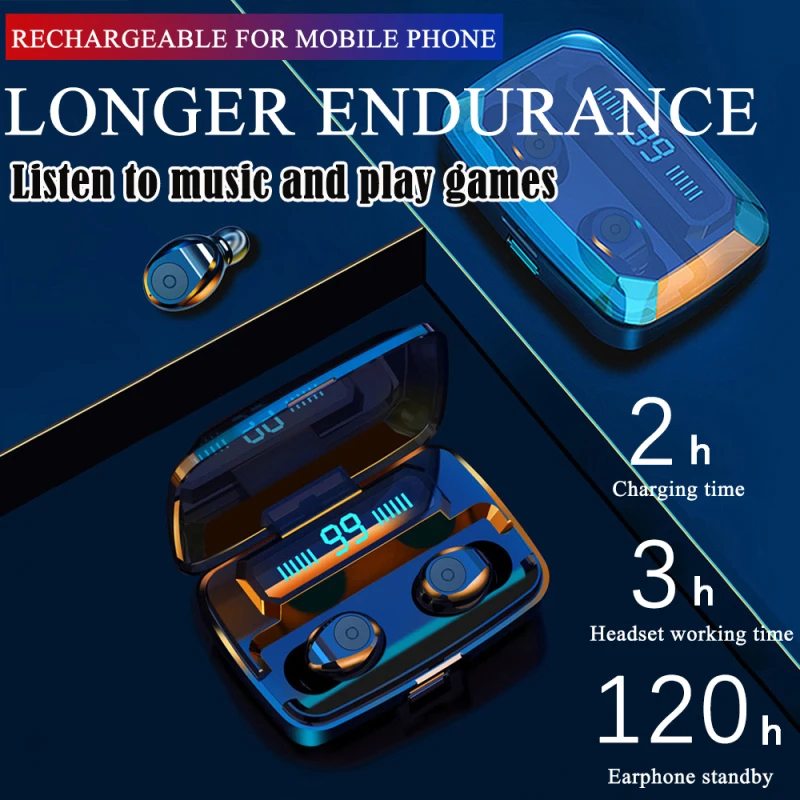 

F9 Bluetooth-compatible Earphones 2200mAh True Wireless Headphone Hi-Fi Earbuds Sports Waterproof Headsets With Microphone