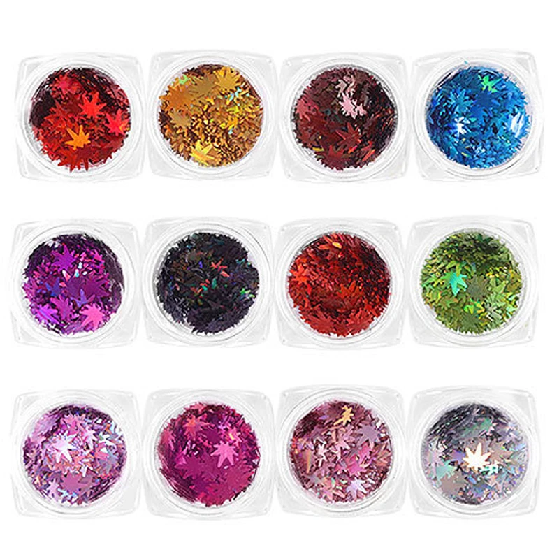 Голографический кленовый лист форма Glitter-3mm устойчив к растворителям нетоксичный Блестящий из полиэстера для ногтей Блестящий тумблер блеск для тела