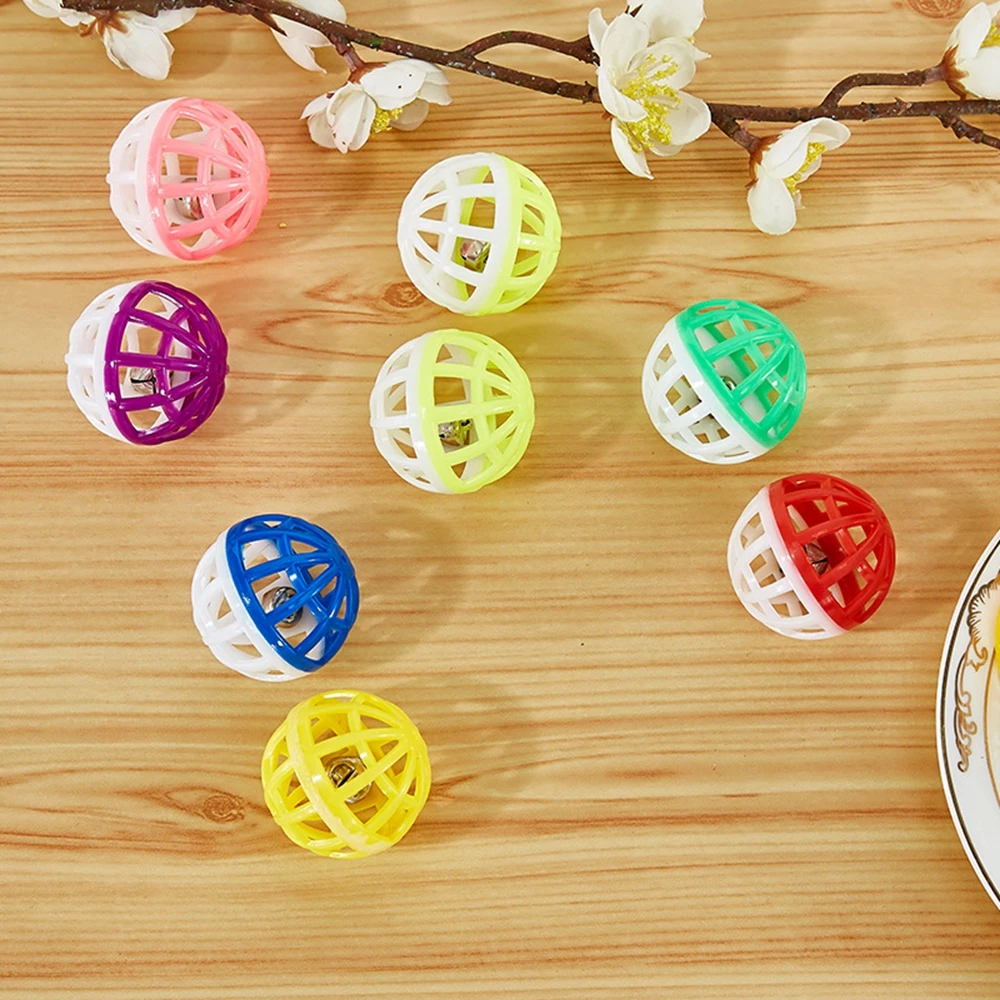 

10pcs Pet Cat Toy Ball Plastic Bell Hollow 3.8cm Cat fun throw PET plastic Random Color