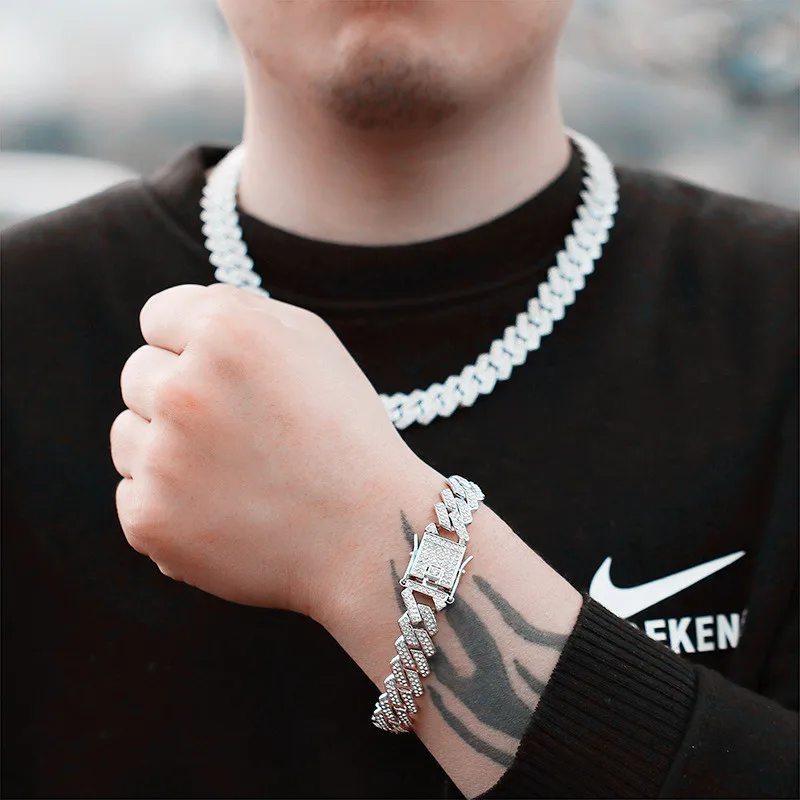 

Hip-hop Ice Crystal Rhinestone Zircon Super Flash 13mm Cuban Men's Necklace Choker Miami Curb Rapper Fashion Male Necklace