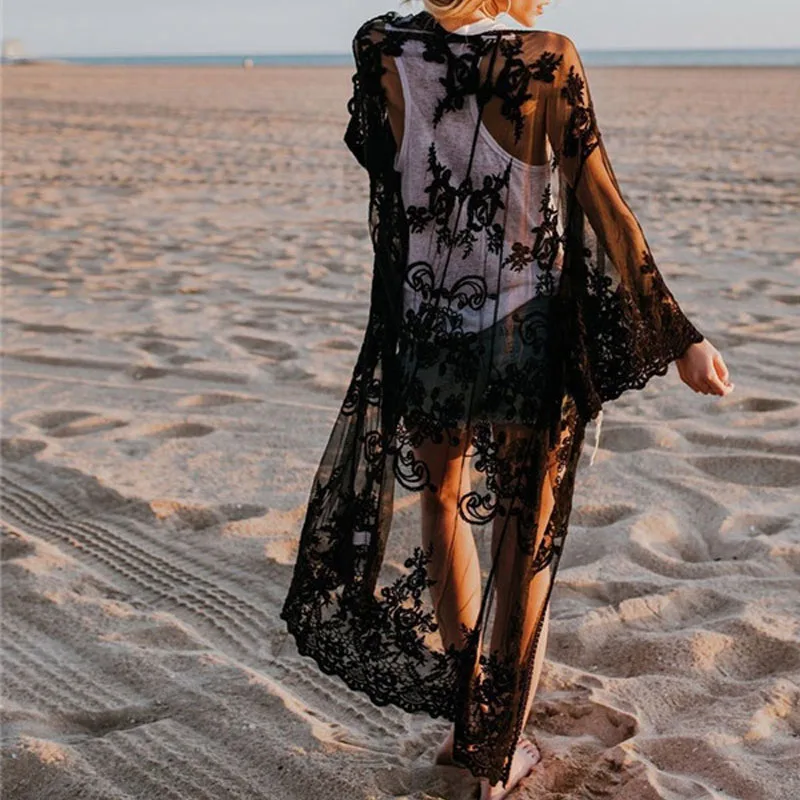 Новинка Пляжная накидка с длинным рукавом кружевные вязаные крючком летние