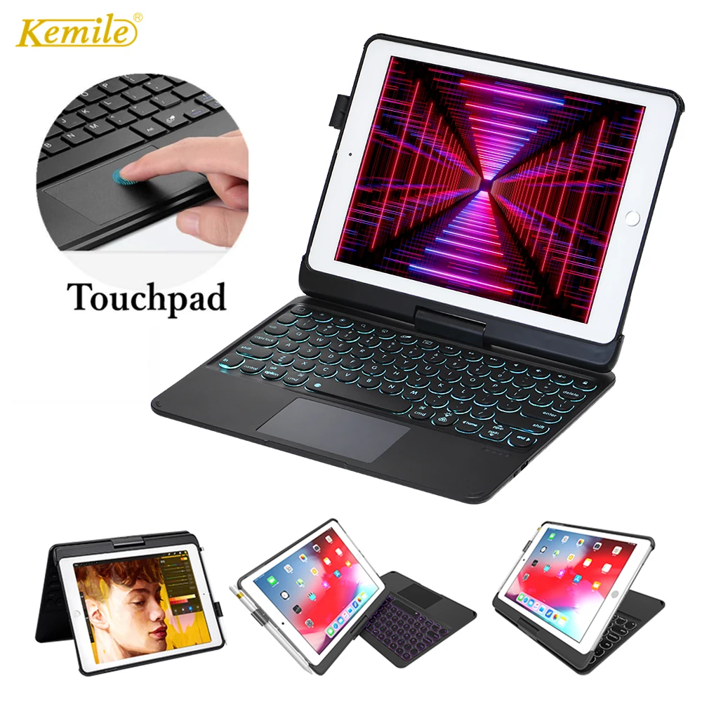 

360 Rotatio Case For iPad 6th 2018 9.7 backlit touchpad Keyboard Cover For iPad 2018 9.7 6th 5th Air 2 Pro 9.7 Case Keyboard