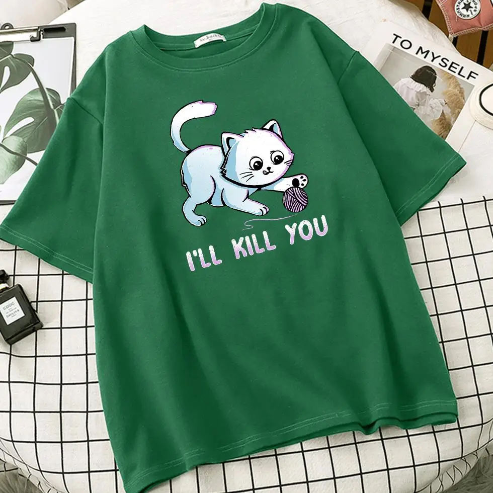 

Fuuny Cat I'll Kill You Women Summer Ulzzang T Shirts Camisetas De Mujer Sleeve Tee Shirt Oversized Tshirts Top Roupas Femininas