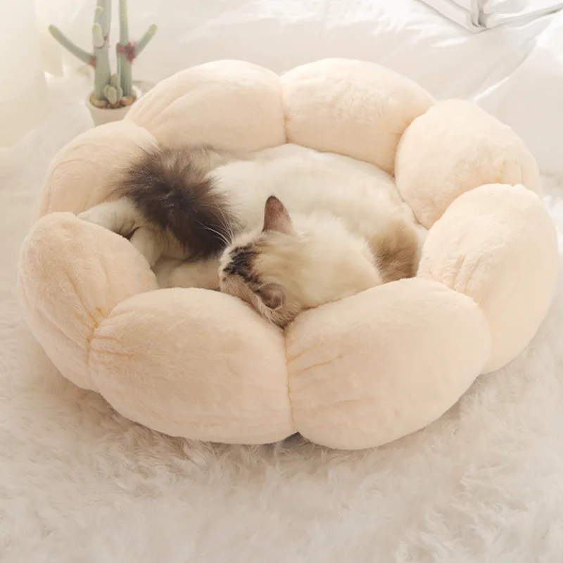 

Кровать для кошек, супермягкая кровать в форме цветка для собак, подушка для кошки, круглая спальный мешок, зимняя теплая кровать для глубок...
