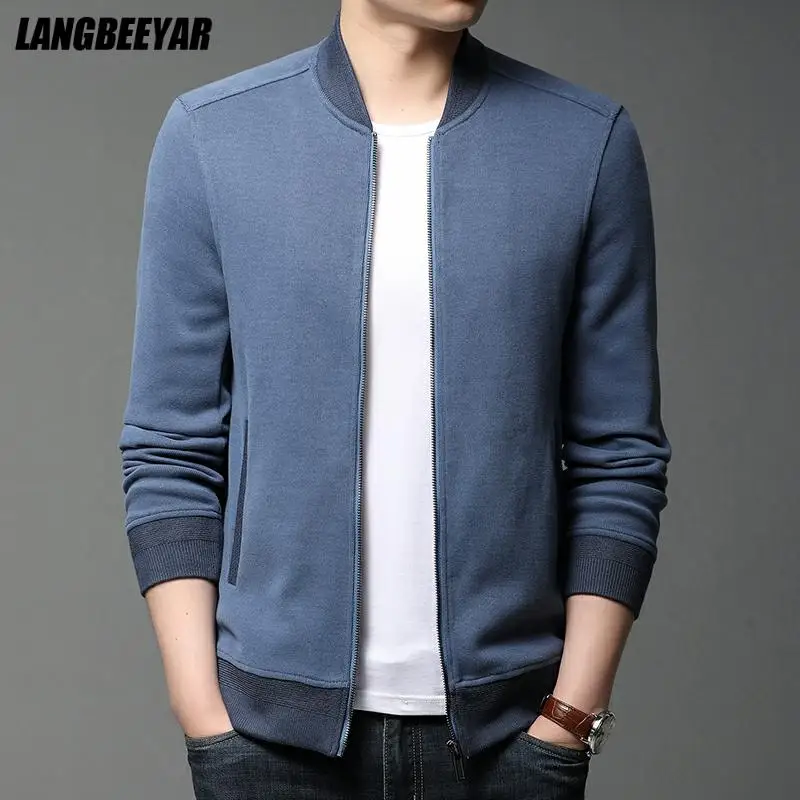

New Brand Casual Fashion Baseball Collar Plain Autumn Winter Jacket Zip Up Classic Windbreaker Coats Trendy Men's Clothing