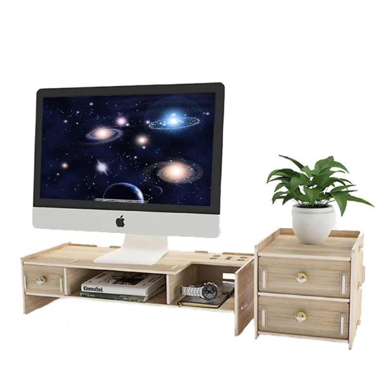 

Creative LCD Computer Monitor Increase Rack Wooden Office Desk Storage Box Finishing Rack