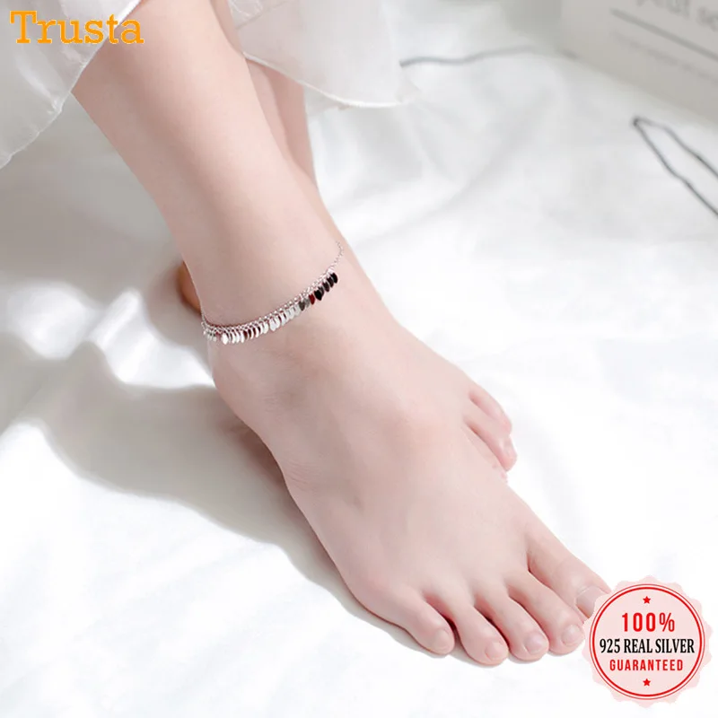 Браслет на ногу Trustdavis из серебра 100% пробы с овальными листьями и кисточками 925 |