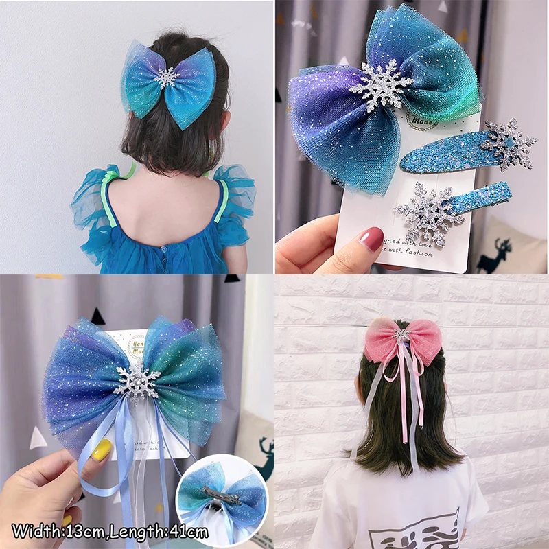 M MISM Blue Sequin Hairclips Starry Christmas Snowflake Hairpins Girls Sweet Scrunchy Cute Princess Hair Accessorries tie | Аксессуары