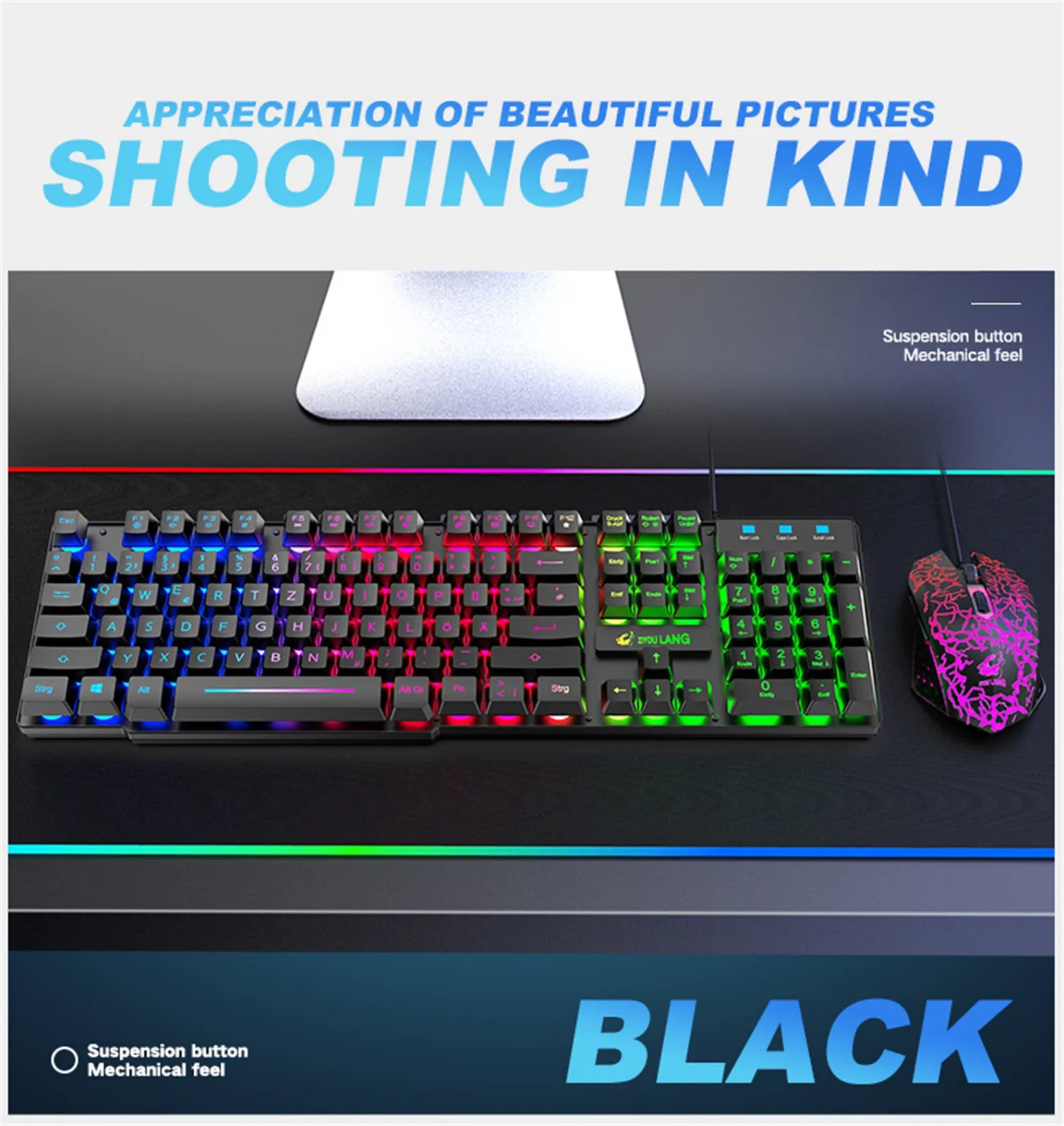 

T13 German keyboard Mouse Combos Rainbow/RBG light Backlight Usb Ergonomic Gaming Keyboard and Mouse Set for PC Laptop White