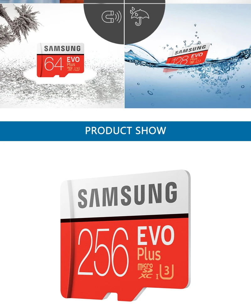 SAMSUNG карта памяти Micro SD Card 64 Гб 128 ГБ 256 Гб карта памяти EVO+ 100 МБ/с. C10 TF карта флэш-накопитель для смартфона