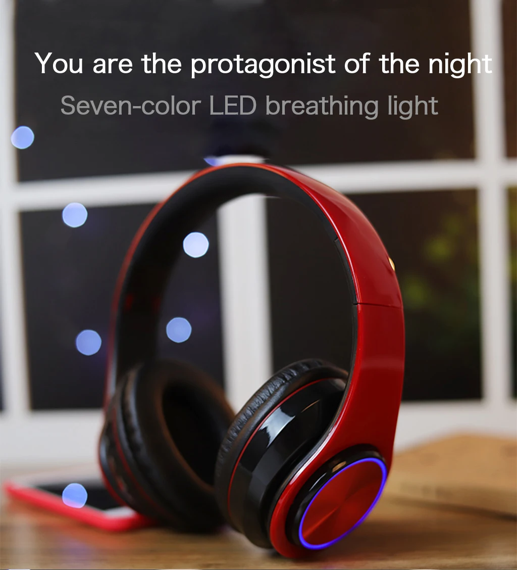 B39беспроводные bluetooth-наушники, светодиодный, красочные, дышащие, портативные, складные, встроенные, FM, с микрофоном, поддержка TF карты, mp3-плеер