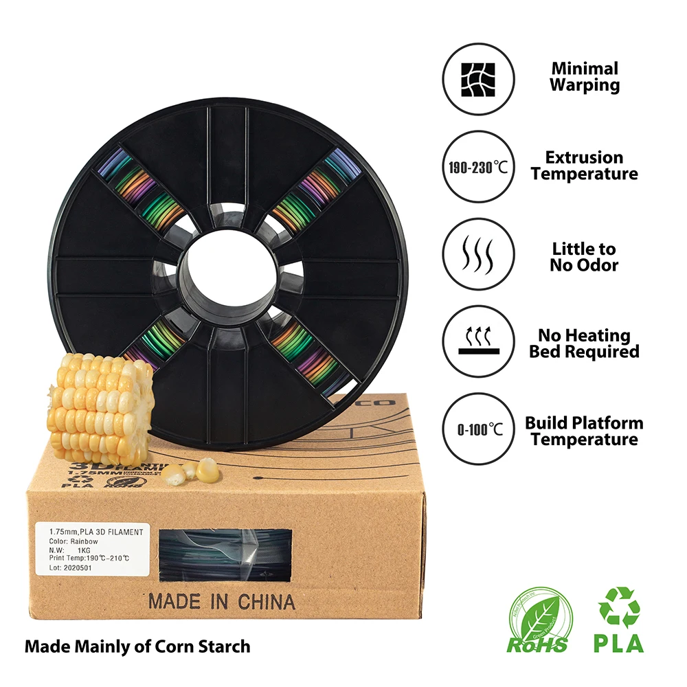 Нить PLA XVICO для 3D-принтера цветная нить радужной расцветки насыщенная толщина 2 мм