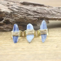 gold copper wire wrapped raw kyanite rings blue quartz slice slab adjustable ring fashion women jewelry dropshippingqc4126