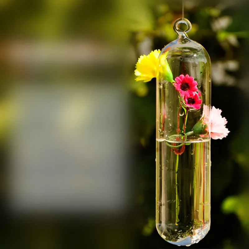 

10pcs/pack Cylinder Shape Hanging Glass Terrarium Vase Glass Hanging Bottle with three holes Friend Gift Home Wedding Decoration