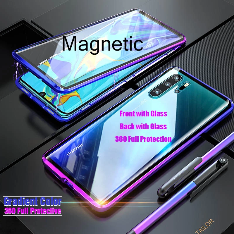Магнитный чехол для Huawei P30 Pro 360 двухсторонний из закаленного стекла Mate 20 P20 P Smart Z