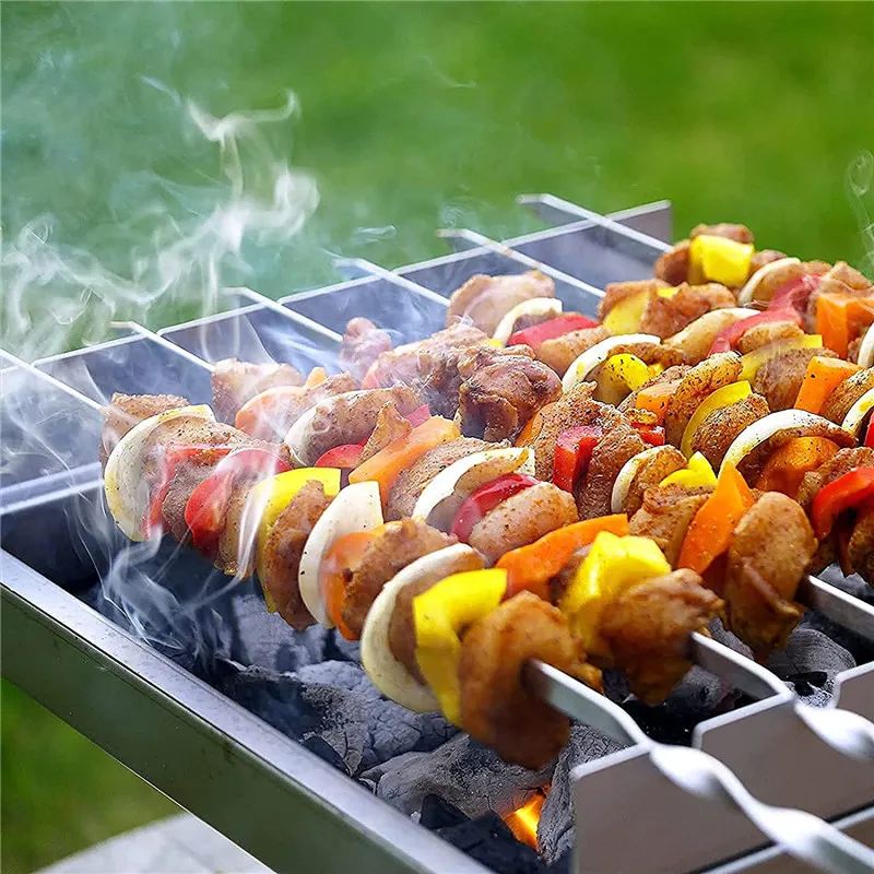 Stainless Barbecue Needle Stick Skewer Reusable Flat BBQ Outdoor Camping Picnic Tools Meat String Kebab Kabob Grilling | Дом и сад