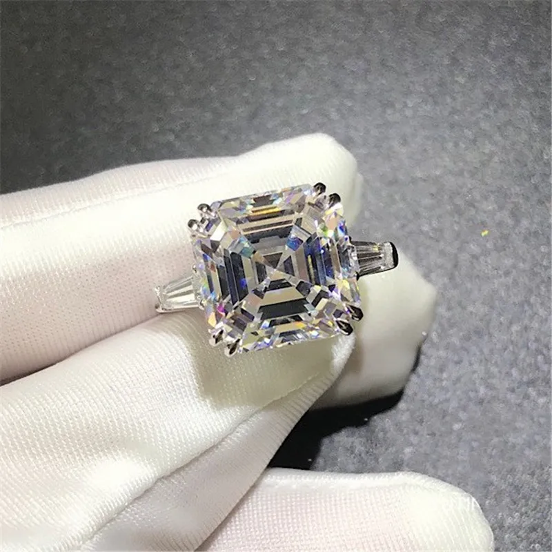 Роскошные огранка Ашер 6ct бриллиантом cz Кольцо 925 стерлингового серебра