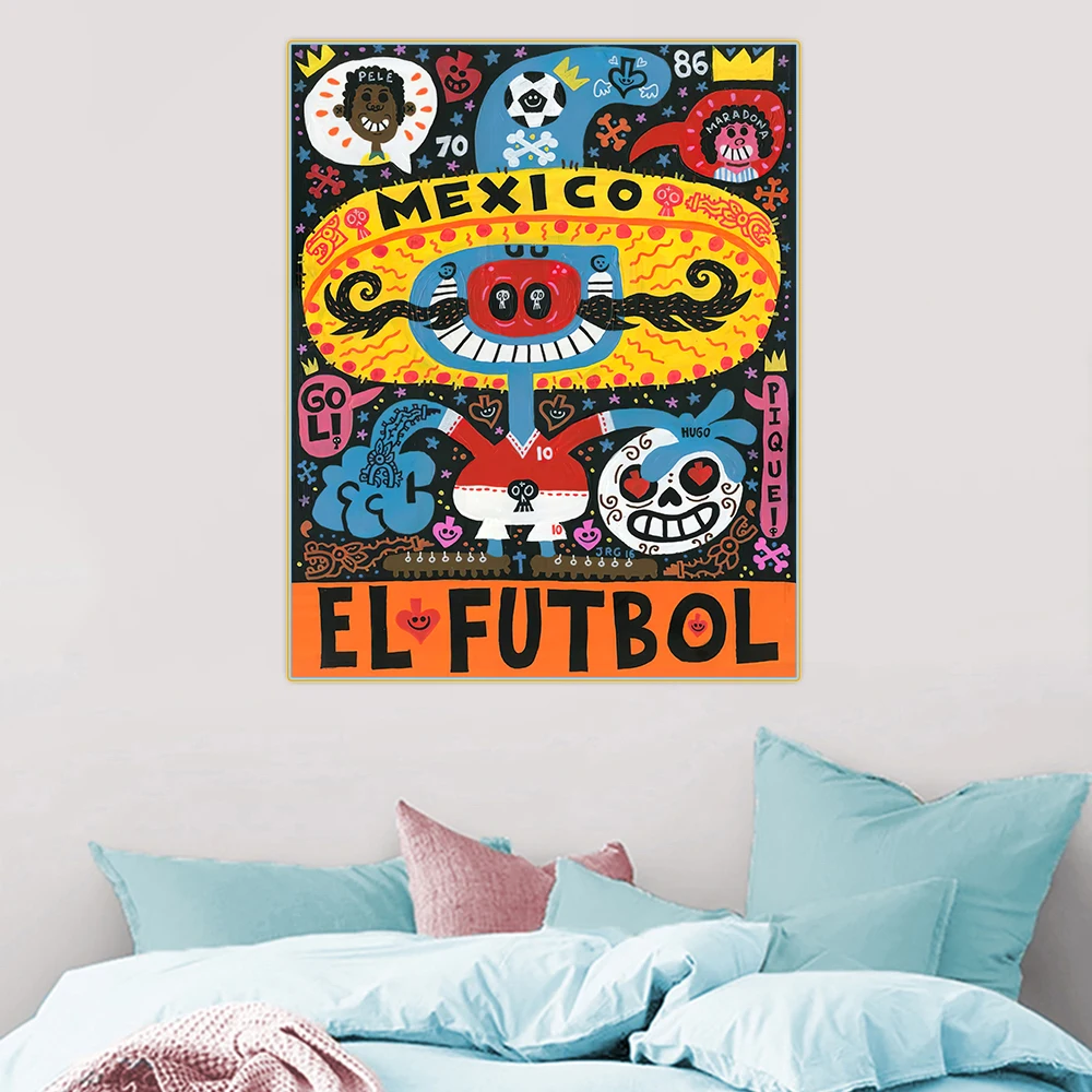 

Citon Jorge Gutierrez《El Futbol》Canvas Art Oil Painting Famous Artwork Poster Picture Wall Decor Home Living room Decoration